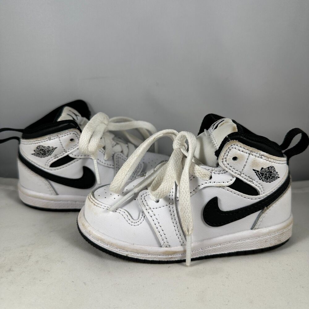 Nike Toddler Size 6C Air Jordan 1 Mid TD Sneakers Shoes White Black DQ8425-132
